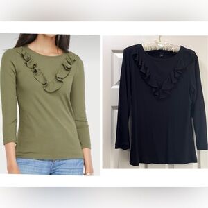 Ann Taylor Black Ribbed Ruffle Front Tee